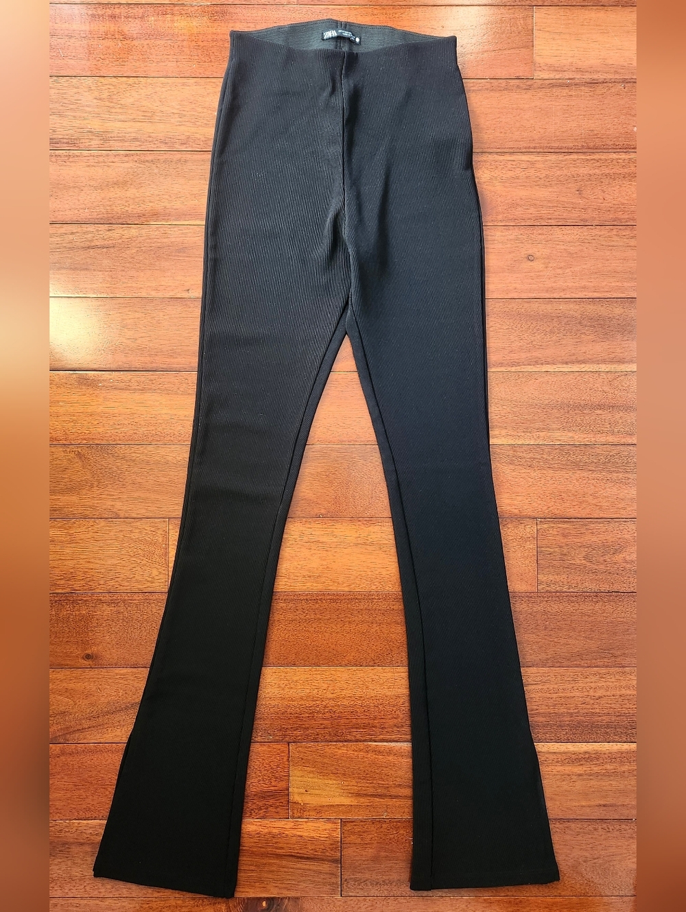 Zara Black Ribbed Flared Knit Pants